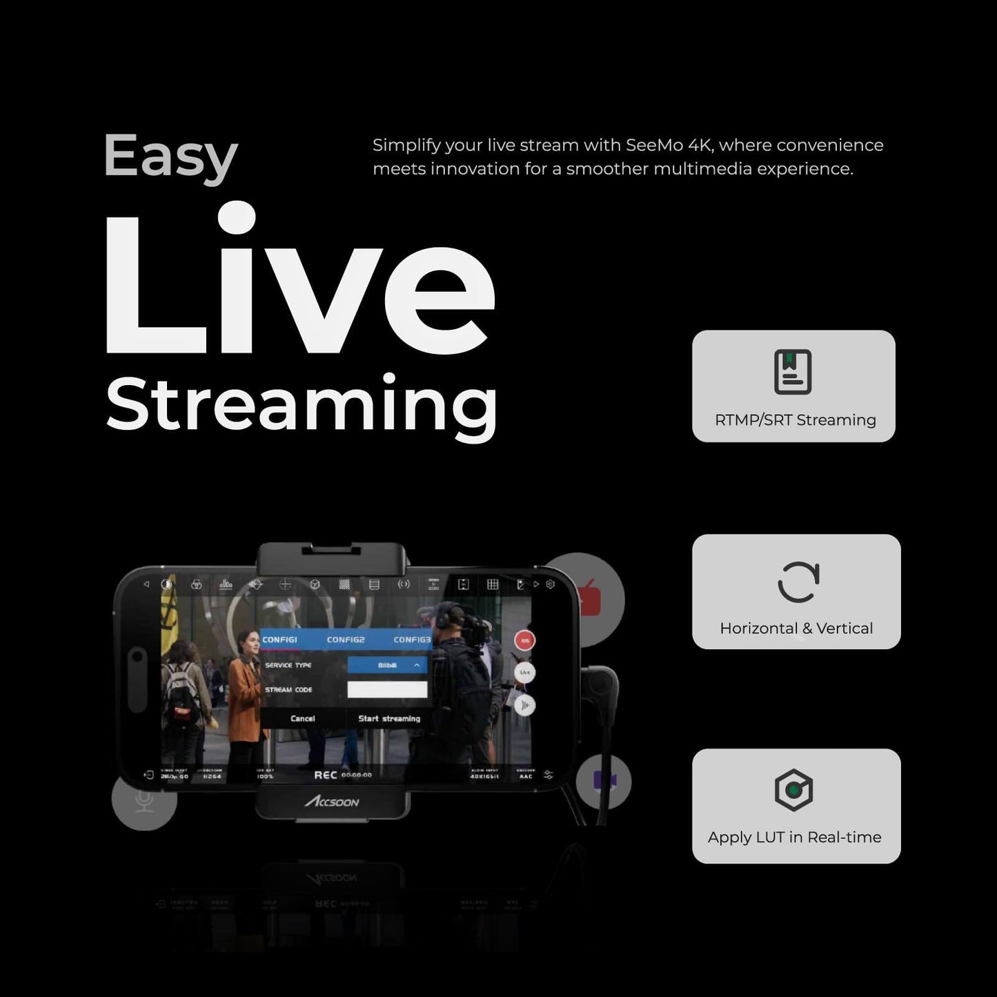 Accsoon SeeMo 4K HDMI Video Transmission System, 4K30/1080p60 Video Transmitter Adapter, iOS into On-Camera Monitor/Phone Monitor Screen, Real Time Live Streaming/Recording/Sharing-CD Card Reader