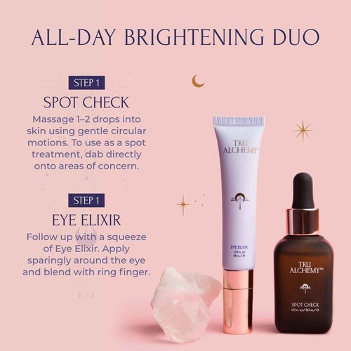 Tru Alchemy Spot Check + Eye Elixir Bundle | Brightening Serum + Spot Corrector with Niacinamide, TriDroxy Acid Blend, Hyaluronix + Cooling Eye Treatment with Hyaluronix, Caffeine, & Vitamin C