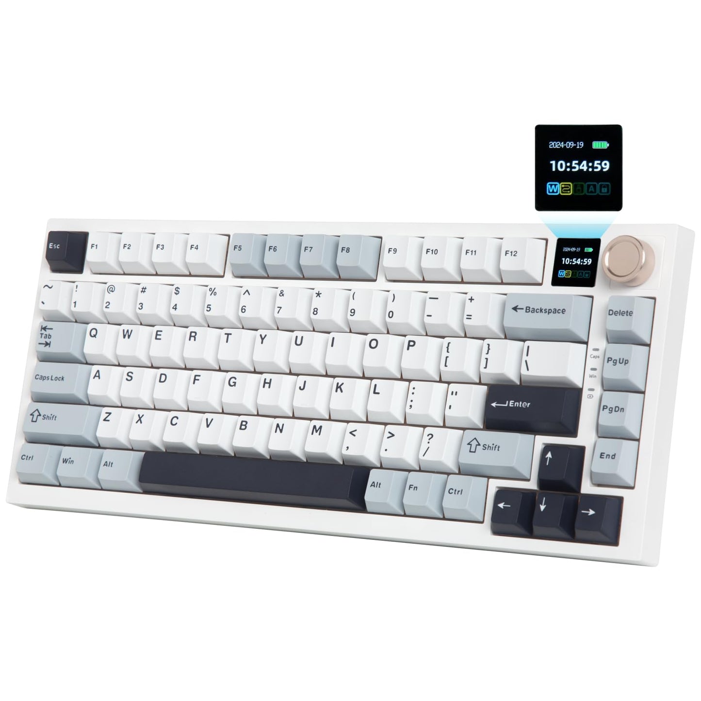75% Wireless Mechanical Gaming Keyboard, Creamy Sound, Hot Swappable, Pre-lubed Linear Switches, Gasket Structure, Multimedia Display, RGB Backlit, 2.4GHz/USB/BT5.0, Custom Keyboard for Win/Mac