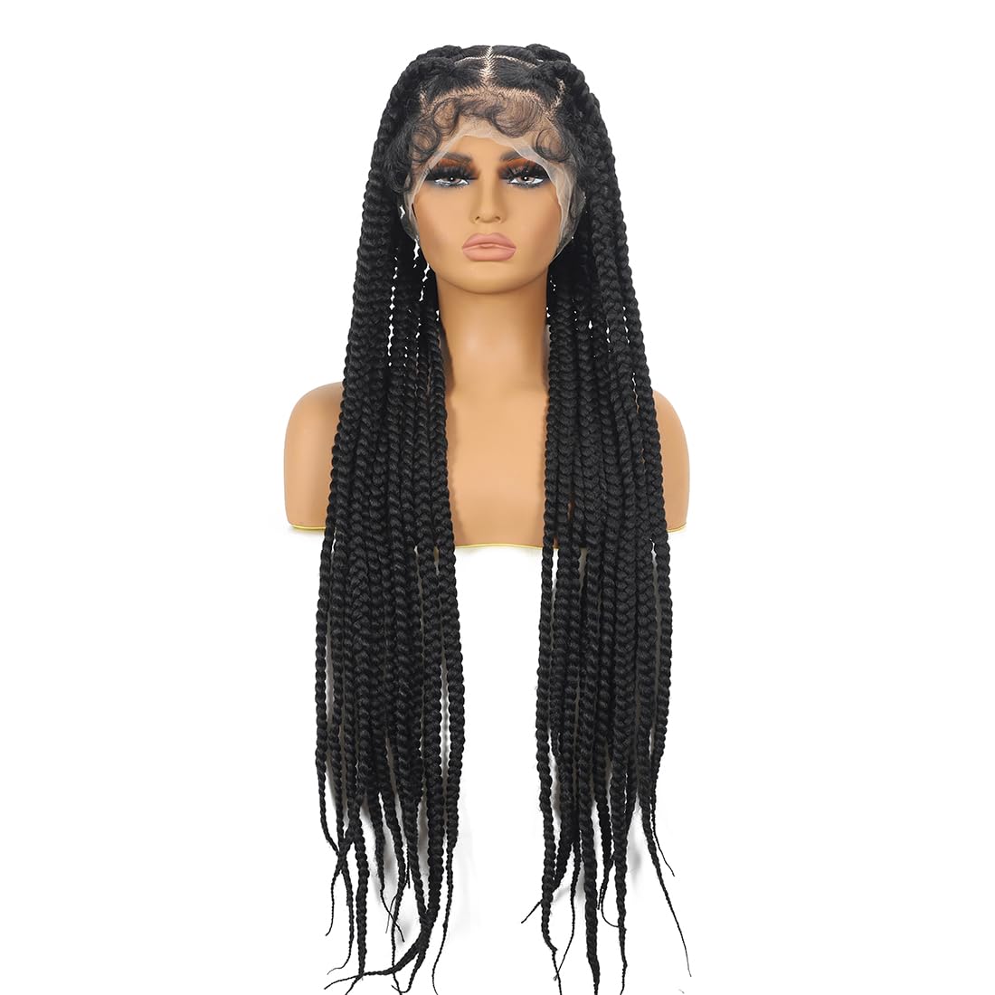 360 Full Lace Jumbo Braided Wigs for Black Women 32inch Knotless Braids Glueless Wigs No Cornrow Long Jumbo Box Braided Wig With Baby Hair (1B, 32inch)