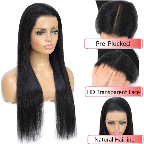 13x6 Lace Front Wigs Human Hair 250% Density Straight HD Transparent Lace Front Human Hair Wigs for Women 13x6 Straight Wigs Brazilian Wigs Human Hair Natural Color(straight wigs, 24 Inch)