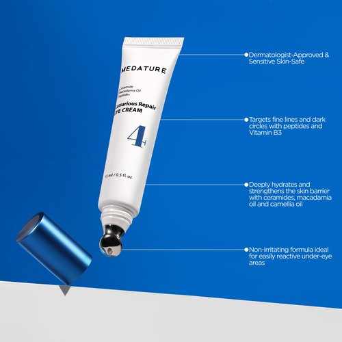 Medature Luxurious Repair Eye Cream 4 with Ceramide 3, Peptides, Macadamia Oil & Panthenol, Anti-Aging, Treats Fine Lines and Wrinkles, Sensitive Skin Safe