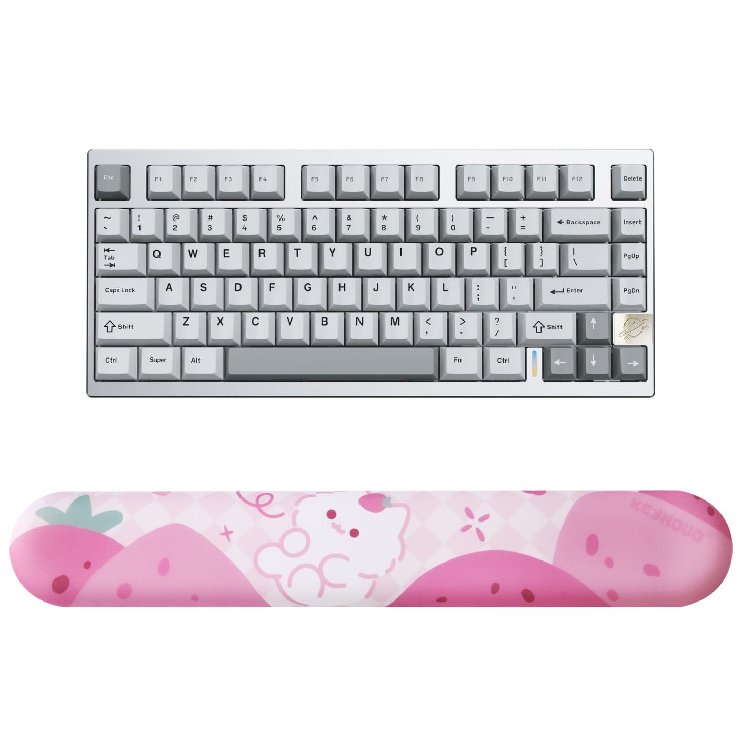 YUNZII AL75 75% Gaming Keyboard(Blue Grey Switch,Silver) Keyboard Wrist Rest (Pink)