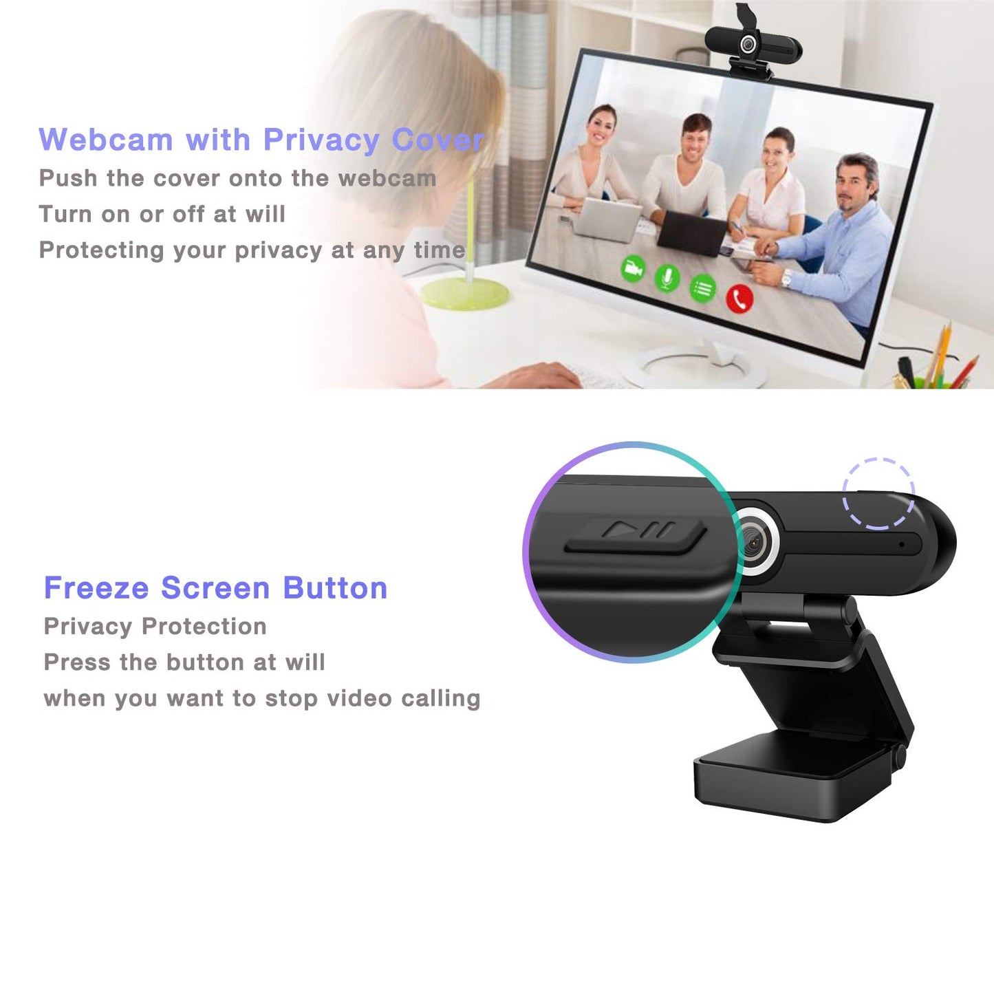Akyta Computer Camera with Microphone, 1080P HD Laptop USB Webcam with Privacy Shutter and Tripod,90 Degree Wide Angle PC Web Camera for Zoom Meeting, YouTube Streaming