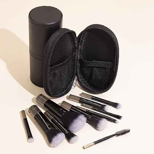Portable ON THE GO Makeup Brush Set, COSHINE 10pcs Easy-taken Mini Full Complete Function Cosmetic Brushes Kit with Brush Pouch (black)