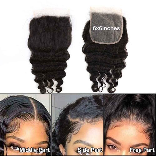 Sent Hair 6x6 Lace Closure Loose Deep Wave Free Part Remy Virgin Human Hair Extensions Pre-plucked With Baby Hair Natural Black Color 14 inch