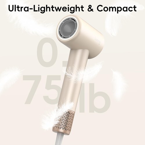 Hair Dryer, TurboLux 200 Million Negative Ionic 1500W High-Speed Blow Dryer for Fast Drying with Diffusers, Lightweight, Low-Noise Hair Dryer for Women with 110000 RPM Brushless Motor (Cream)