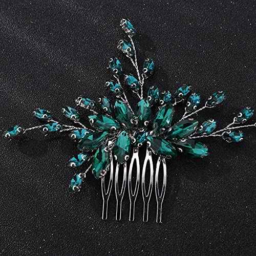 Teyglen Bridal Crystal Hair Comb Full Green Rhinestone Wedding Hair Comb Simple Green Crystal Hair Piece Bridal Hair Accessories Sparkly Headpiece for Women Bride Girls