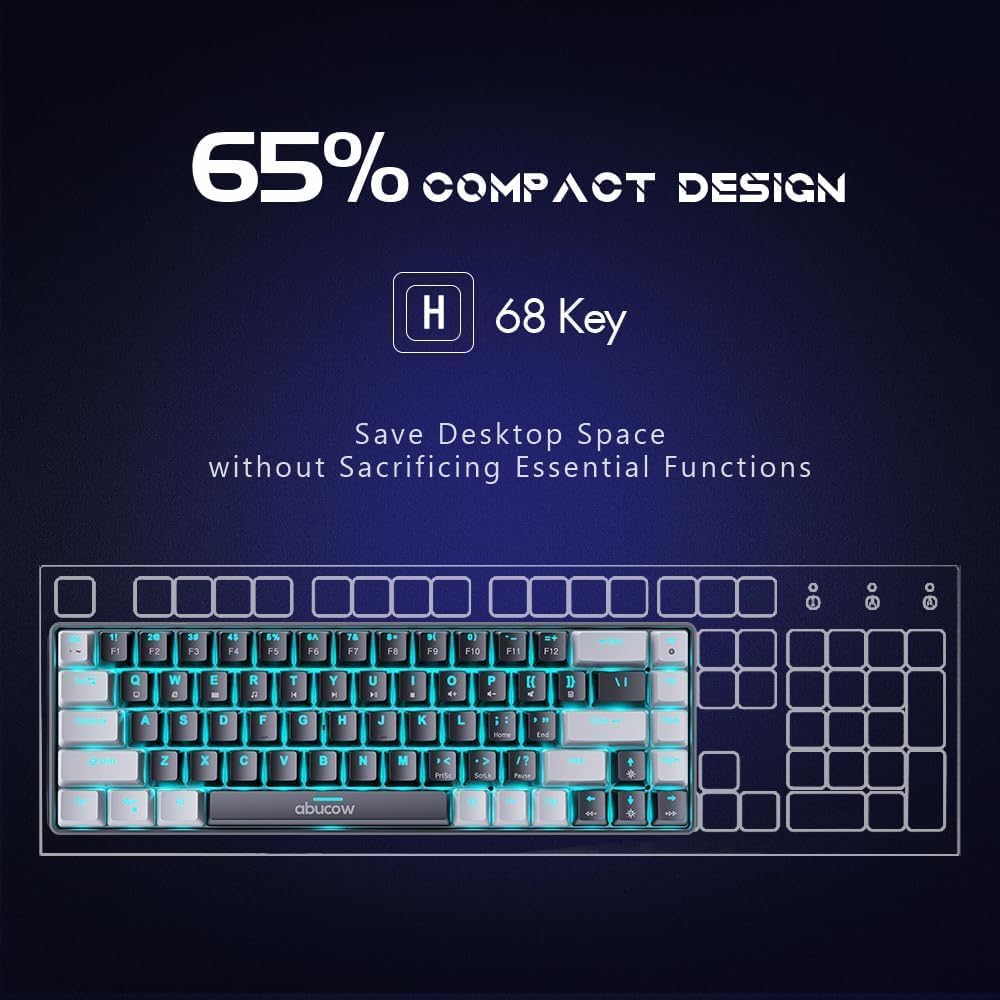 abucow 60% Wired Mechanical Keyboard – 68-Key Compact Layout, Full Anti-Ghosting, Brown Switch Swappable Red White Keycaps, for Windows/Mac