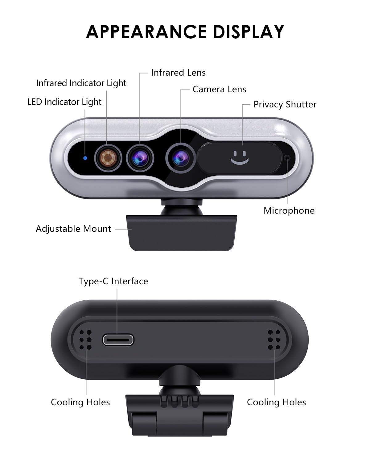 2K HD Webcam with Infrared Windows Hello Facial Recognition, Computer Camera, Privacy Cover, Noise Canceling Microphones, Laptop Webcam For Video Conferencing, Live, Streaming, Online Learning
