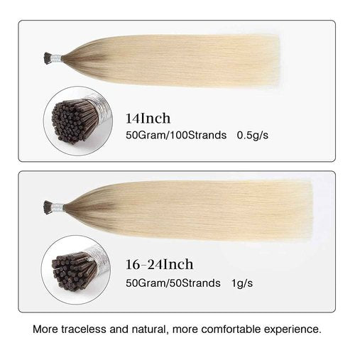 ABH AmazingBeauty Hair I Tip Hair Extensions Human Remy Hair 24 Inch I tip Ombre Ash Brown to Blonde Remy Pre Bonded Fusion Human Hair Extensions Balayage Invisible Straight 50strands 50 Grams