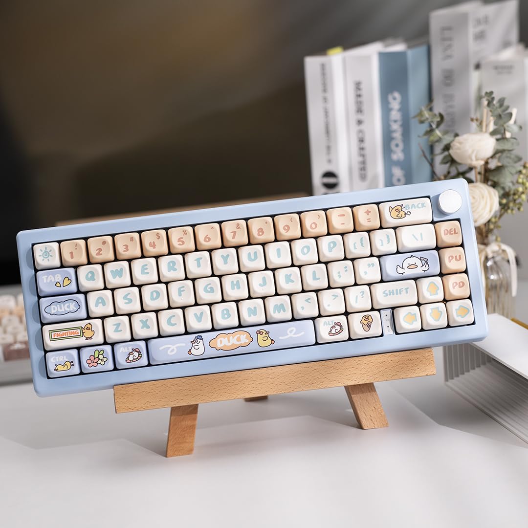 ZMX Cute Duck Keyboard Keycaps,MOA Profile 139 Keys Custom Keycaps Set Thick PBT Dye Sublimation Kawaii Round Key Cap for Cherry MX Switch 75% 60% 100-Percent Mechanical Gaming Keyboard