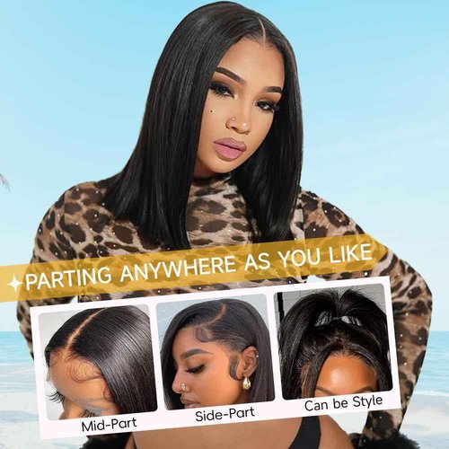 ASUTTRY Bob Wig Human Hair 200 Density 13x4 HD Lace Front Wigs Human Hair Pre Plucked Short Bob Straight Frontal Wigs Human Hair for Women Natural Black 16"