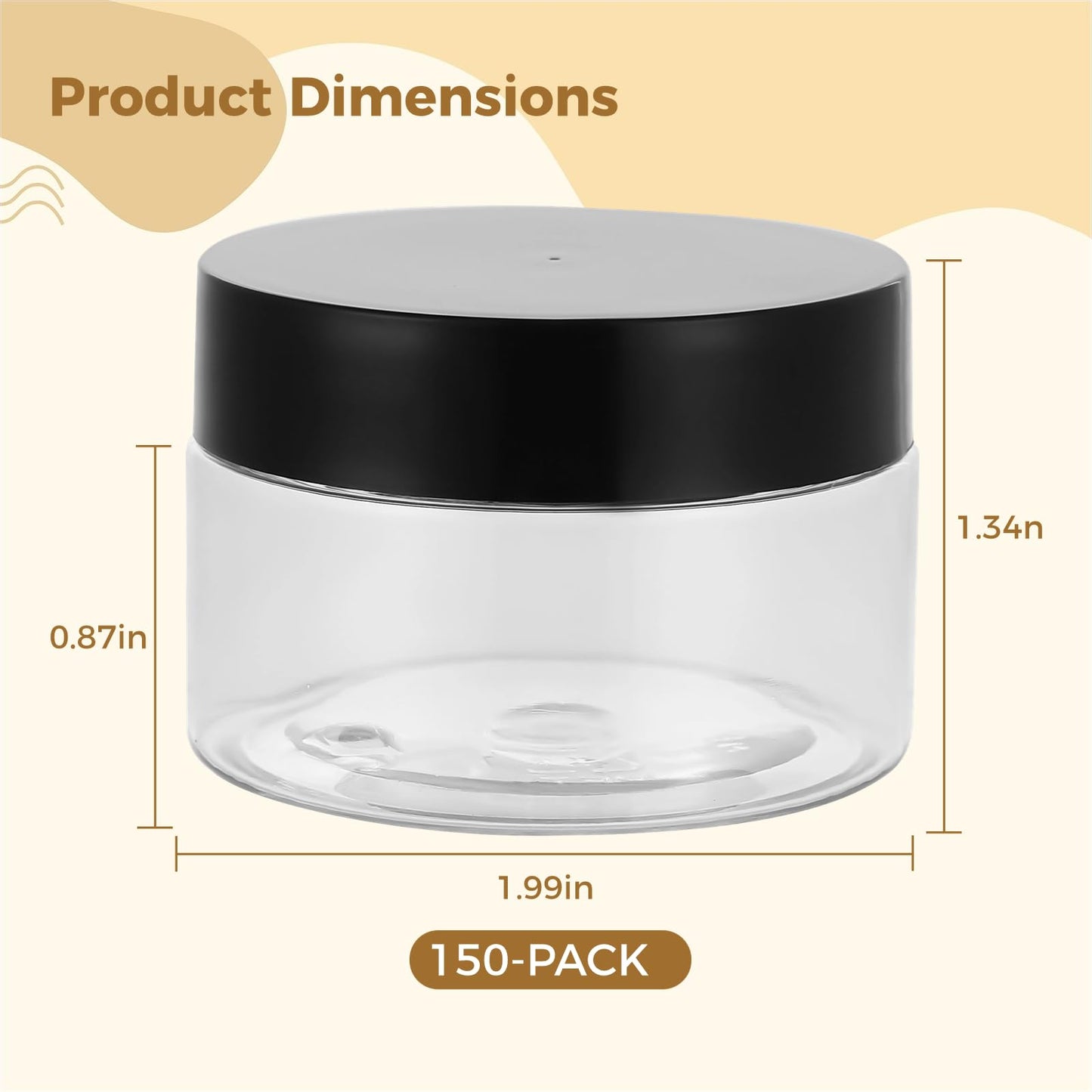 150 Pack 1 Oz Plastic Container Jar with Lids - Mini Small Round Clear Cosmetic Jars and Labels BPA Free for Lotion, Cream, Ointments, Samples, Makeup, Travel Storage