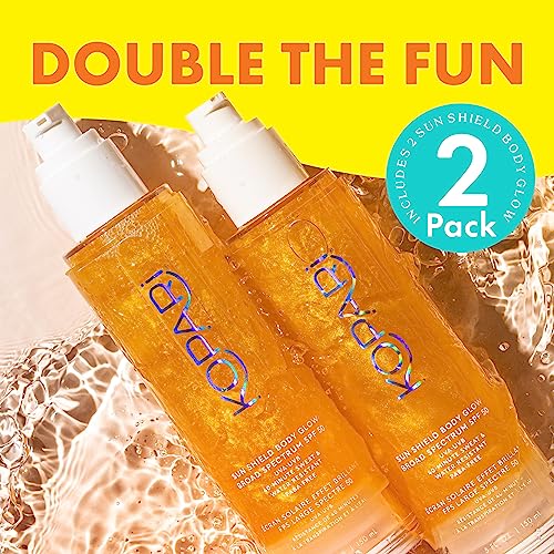 Kopari Sun Shield Body Glow, Broad Spectrum SPF 50, Lightweight Shimmering Gel Texture Absorbs Quickly, Non Sticky, Glowing Results, Gold 2 Pack