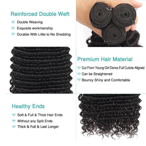 Raw Loose Deep Wave Bundles Human Hair Natural Black Color Brazilian Unprocessed Virgin Hair 18 20 22 Inch Deep Wave Human Hair Bundles