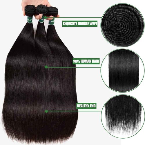 Afeier Straight Bundles Human Hair 20 22 24 26 Inch Straight Hair 10A Double Weft Hair Extensions for Women 4 Bundles Deals 100% Unprocessed Virgin Human Hair Natural Black