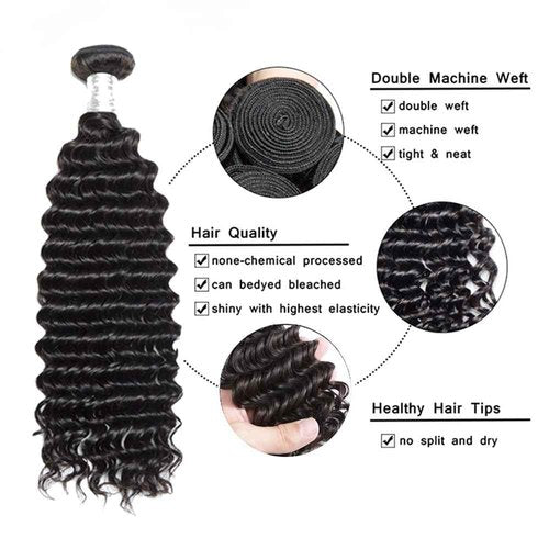 12A Deep Wave Human Hair Bundles 16 18 20 Inch Curly Bundles Human Hair 100% Unprocessed Brazilian Virgin Hair Deep Wave 3 Bundles Double Strong Weft Glossy Hair Bundles Natural Color Soft