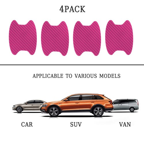 4PCS Car Door Handle Protector Sticker, Universal Carbon Fiber Anti-Scratches Auto Door Handle Protective Film, Car Door Side Paint Cover Guard Stickers Fit for Most Car(Pink/4PCS)
