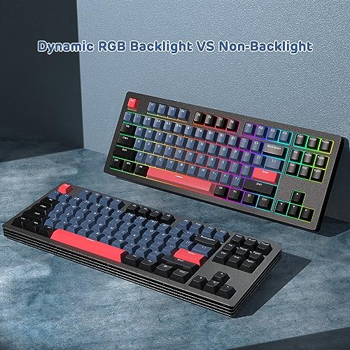 AKC087 Wireless Mechanical Keyboard, 87 Keys Compact TKL Gaming Keyboard, BT5.0/2.4G/Wired 75% Keyboard, RGB Hot Swappable Mechanical Keyboard OEM Profile Yellow Switch for Windows Mac Laptop
