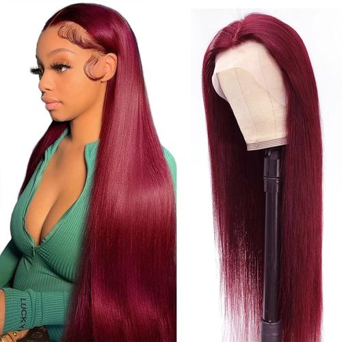 YFFSSJFC 30 Inch 99j Burgundy Lace Front Wigs Human Hair 200% Density 13x6 Hd Lace Front Wigs Human Hair Straight Burgundy Wigs Pre Plucked Pre Cut For Black Woman