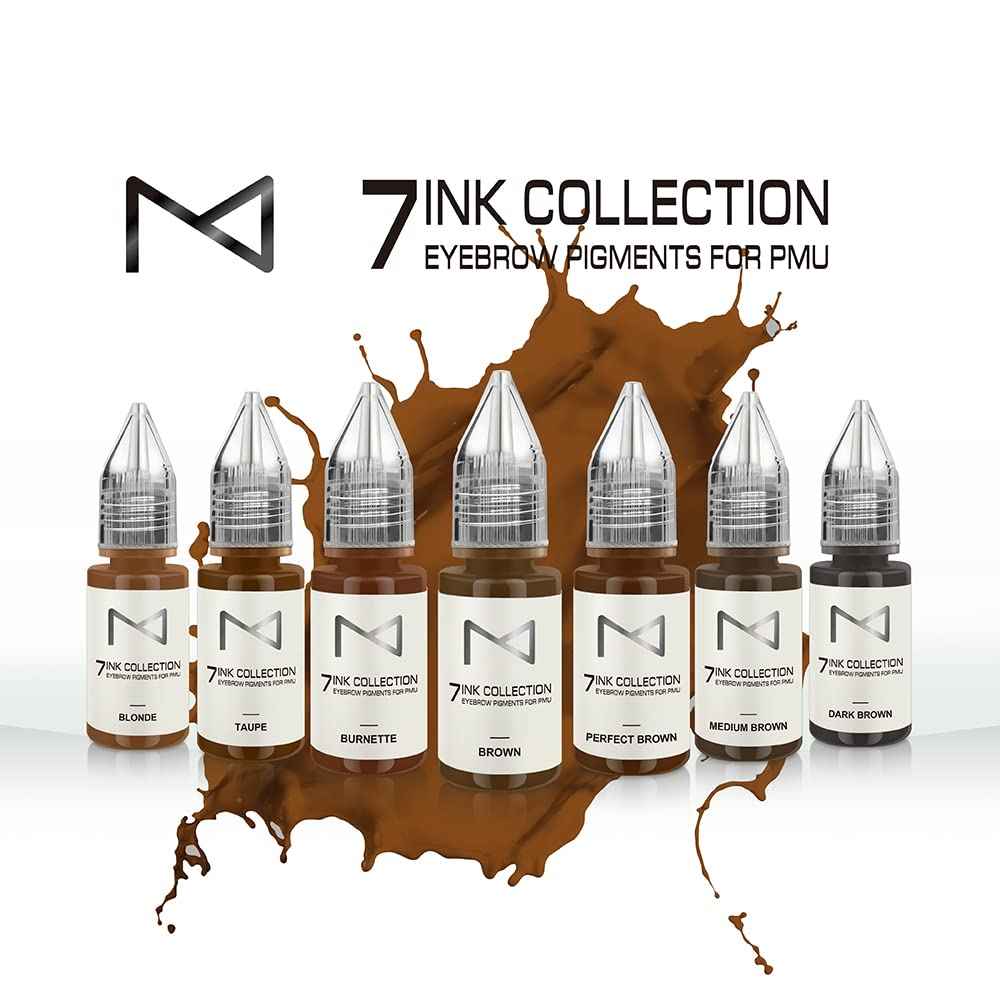 M - 7Ink Seven Colors Liquid Pigment Ink for Eyebrows - Permanent Makeup Microblading Supplies Kit - Machine Use - Microshading - No Mixing Professionals Only -10ml (Set, 7 Ink Collection Set)