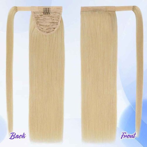 20 Inch Human Hair Ponytail 90g Long Wrap Around Ponytail Bleach Blonde Real Hair Ponytail Extension for Women(20inch,Bleach Blonde)