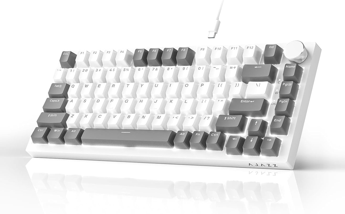 AJAZZ AK820 75% Wired RGB Gasket Mechanical Keyboard with Volume Knob, South Facing LED, Poron Foam, PBT Keycaps, Custom Programmable Hot-Swap Keyboard