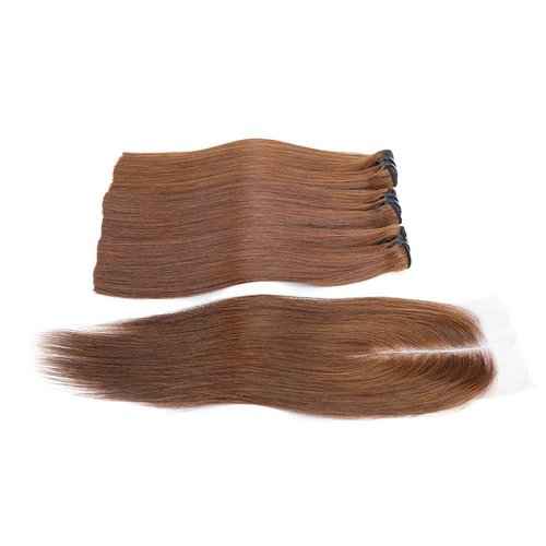 DreamPack Bone Straight Virgin Human Hair 3 Bundles with 2 * 6 Closure Raw Hair 15A Bundles 100% Unprocessed Premium Raw Hair for Women Natural Color (8"8"8" + 8", 33#)