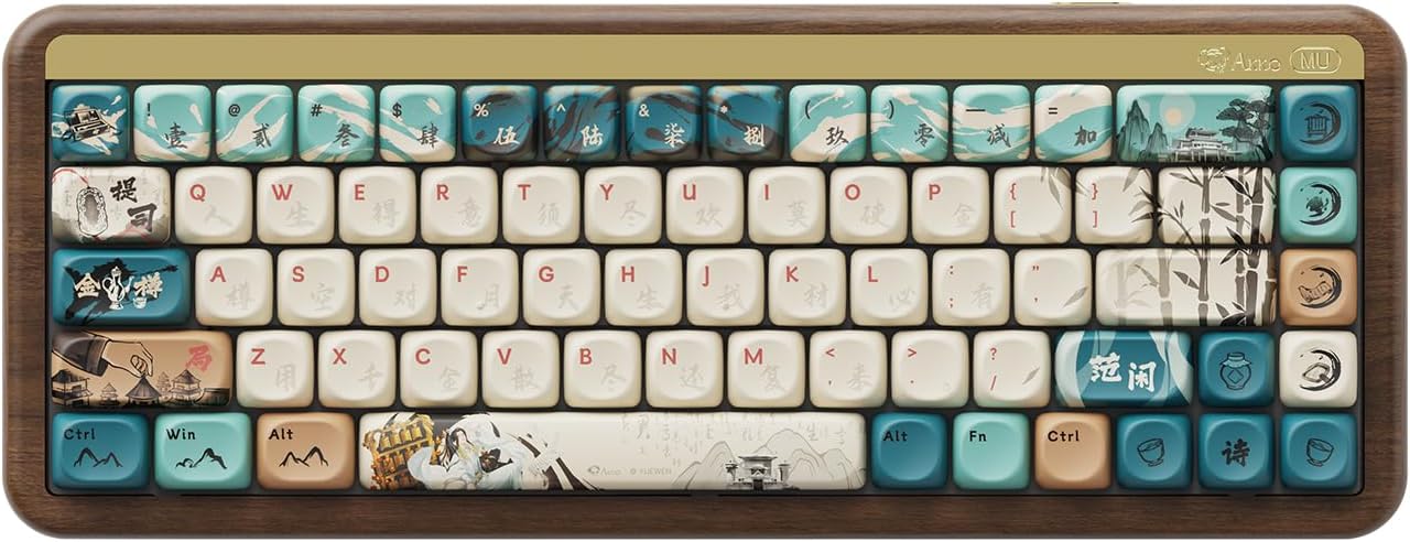Akko Mechanical Gaming Keyboard with Walnut Wooden Case, MU01 Autumn 65% 68-Key RGB 2.4G Wireless/Bluetooth/Wired Hot-swappable Keyboard with PBT Dye-Sub Keycaps for Mac & Win