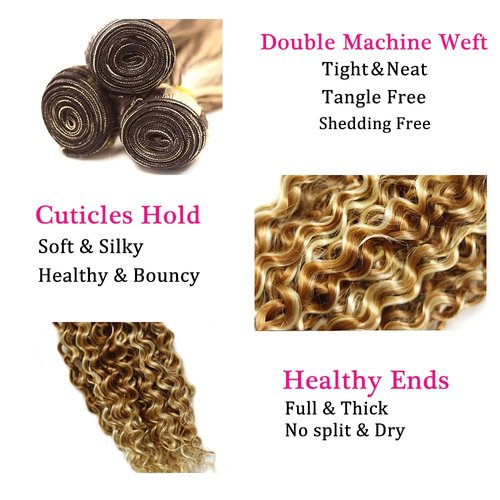 P30613 Highlight 613 Blonde Bundles Human Hair Brown Kinky Curly 3 Bundles 24 26 28 inch Brazilian Unprocessed Virgin Remy Hair Extensions