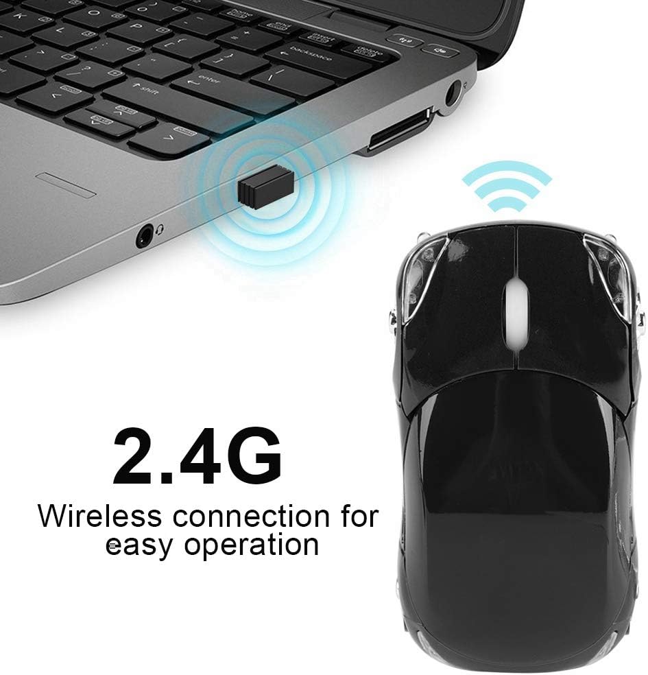 1600DPI Portable Mouse, 10M 2.4G Bluetooth Optical with Receiver Storage, 3 Buttons Car Shaped for/ME/Windows PC/Tablet Gaming Office(Black)