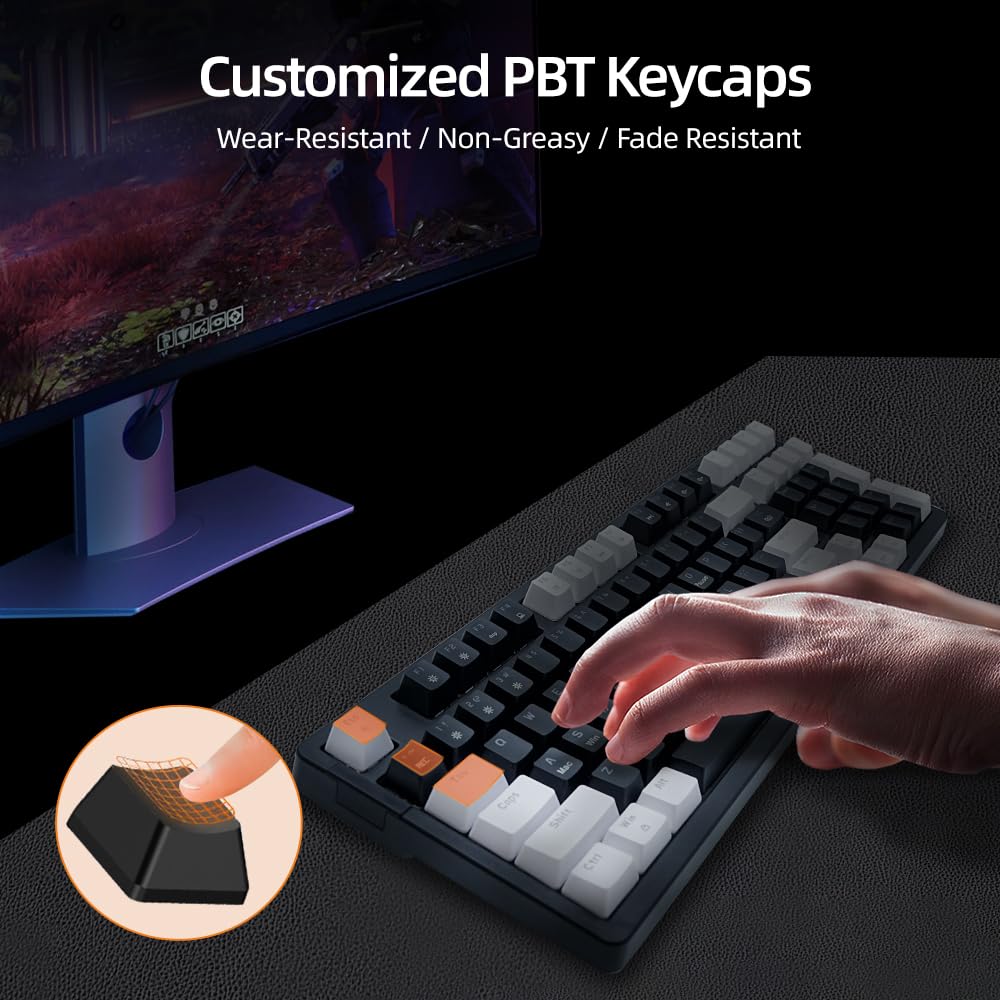 ANGELOYANG Mechanical Gaming Keyboard, Full Key Compact Wired RGB Backlit Light Up, Red Switches Hot Swappable USB C Creamy Sounding Silent White Mechanical Keyboard for PC MAC