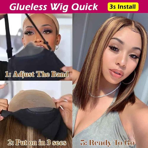 5x5 Lace Closure Bob Wig 14 Inch Ombre Honey Blonde Bob 4/27 Highlight Wear and Go Glueless Human Hair 200 Density Short Straight Bob Wigs No Glue Pre Plucked With Baby Hair Colored Wigs for Women