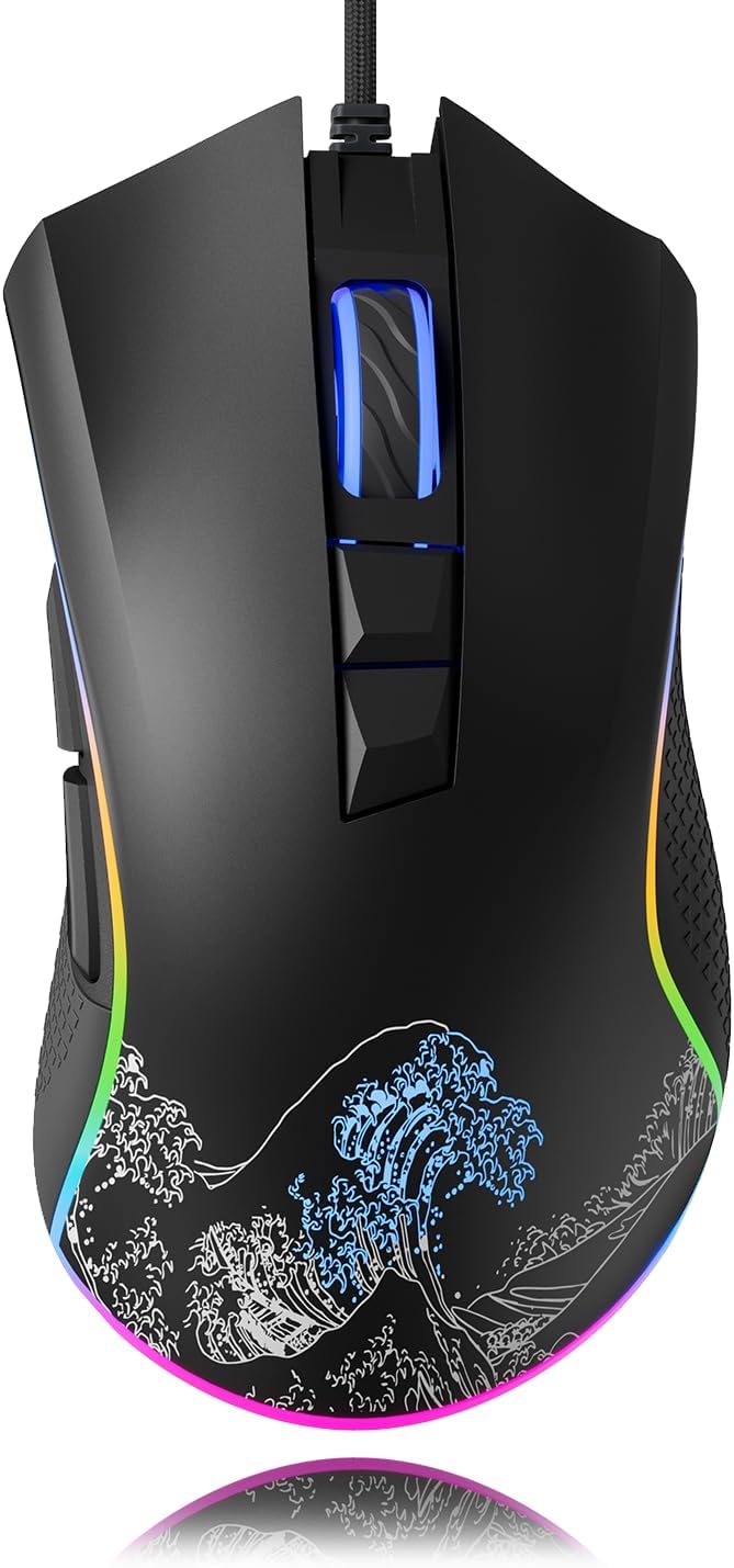 XVX G705 Wired Gaming Mouse, 12000 DPI RGB Gaming Mouse with 12 Backlit Modes & 7 Macro Buttons, PC Gaming Mice Support DIY Keybinding, Mouse Gamer Computer Mouse for Laptop PC Mac Windows,Topographic