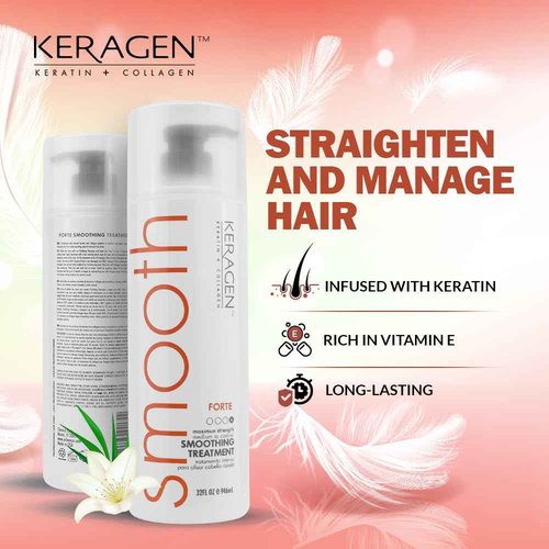 Keragen Brazilian Smoothing Keratin Hair Treatment | Sulfate-Free Blowout System for Dry, Damaged, Curly, or Frizzy Hair | Forte Formula | Medium to Coarse Hair | 32 Oz