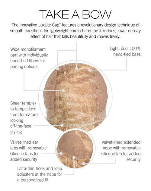 Raquel Welch Take A Bow Chin Length Layered Wig With Hand Tied Base by Hairuwear, Petite Average Cap, RL29/25 Golden Russet