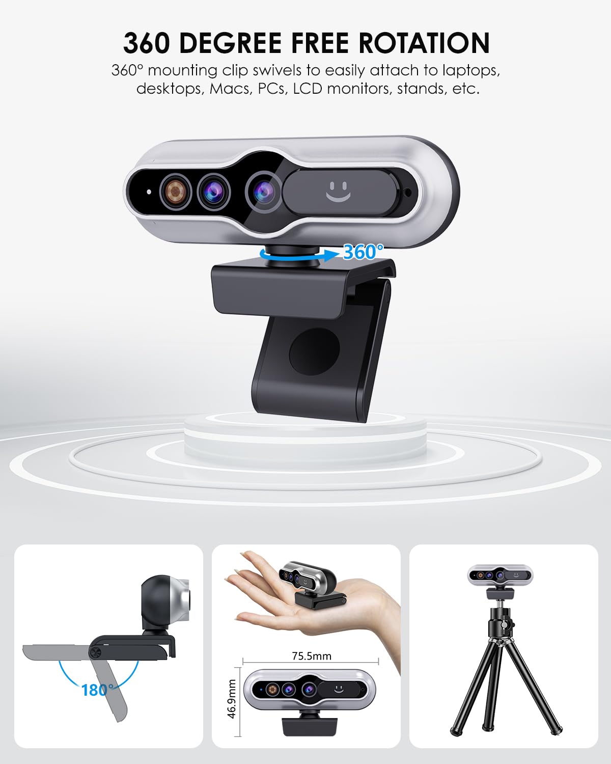 2K HD Webcam with Infrared Windows Hello Facial Recognition, Computer Camera, Privacy Cover, Noise Canceling Microphones, Laptop Webcam For Video Conferencing, Live, Streaming, Online Learning