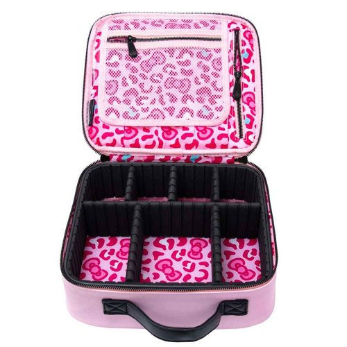 Impressions Vanity Hello Kitty Cosmetic Bag with Faux Leather, Travel Toiletry Bag with Inside Zipper Pockets, Waterproof Reusable Large Cosmetic Makeup Vanity Organizer(Pink Animal)