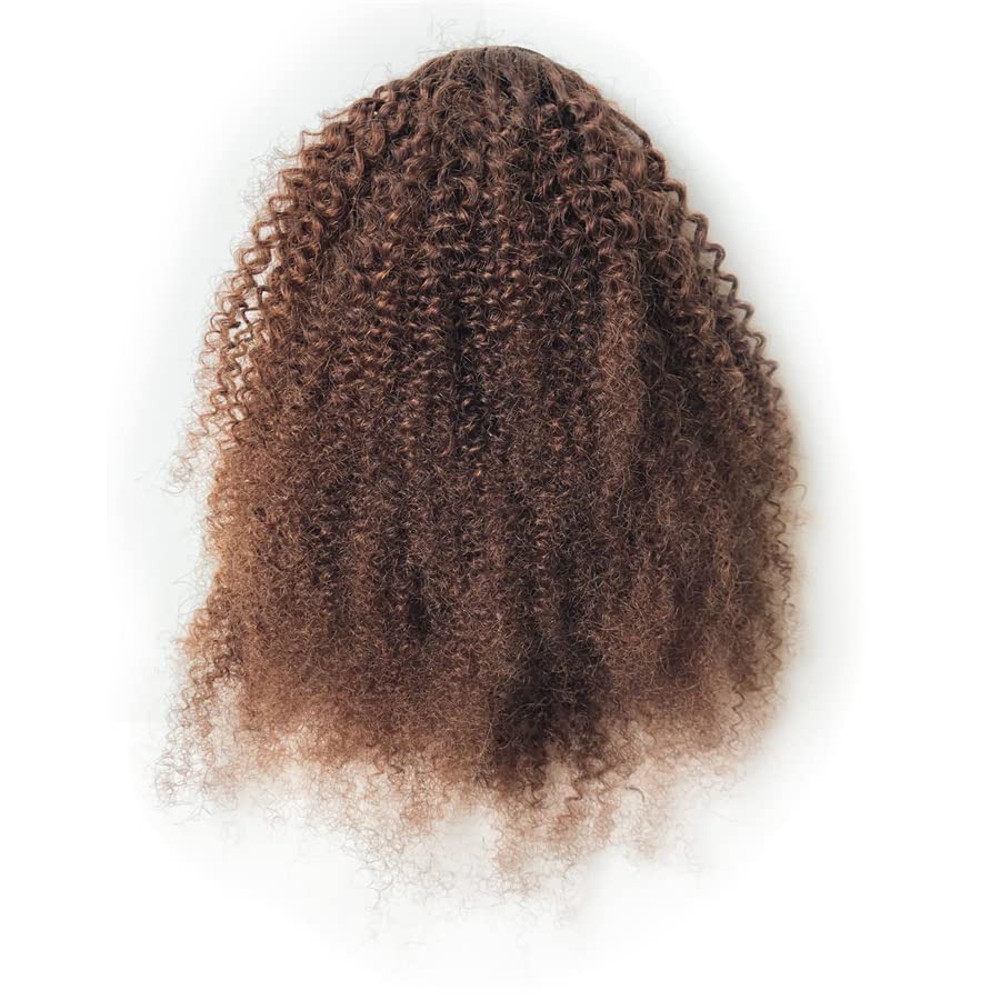 GREEMEO Afro Puffy Human Hair Ponytail Extensions Drawstring 100% Real Remy Hair Afro Kinkys Curly Bun Extension With Two Combs #4 Medium Brown 10 Inches