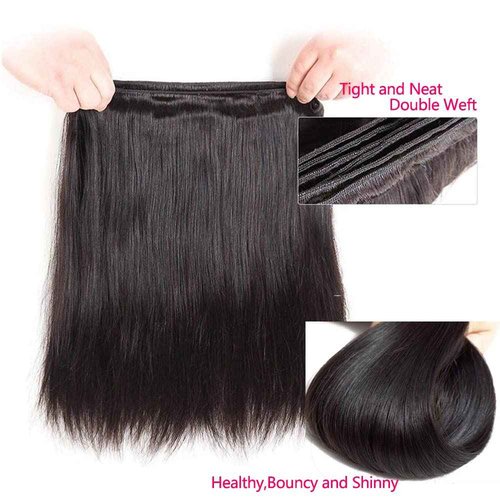 10A Straight Bundles with Closure Human Hair 20 22 24+18 Brazilian Human Hair Bundles with Closure 100% Unprocessed Virgin Straight Hair Weave 3 Bundles with Lace Closure 4x4 Free Part Natural Color