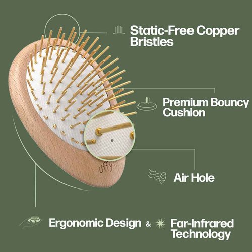 Uffy Acubrusher – 24K Gold-Plated Gua Sha Hair Brush - Ergonomic Scalp Massager for Dandruff & Hair Growth, Suitable for All Hair Types - Ideal Gift Choice in Walnut Wood
