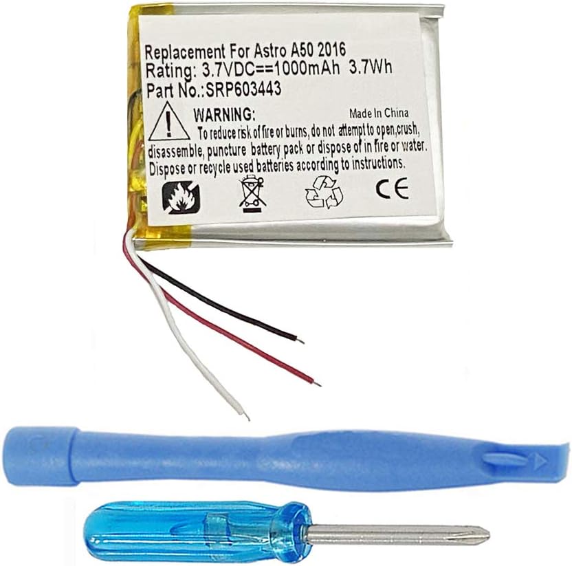1000mAh SRP603443 Battery Replacement Compatible with Astro A50 Wireless Gaming Headset