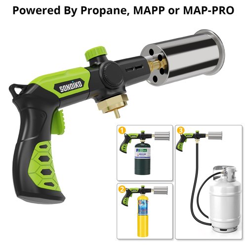 Sondiko Powerful Grill & Cooking Propane Torch L8010, Sous Vide, Campfire Starter, Adjustable Wood Torch Burner for Searing Steak, BBQ, Welding(Green & Black) Propane Tank Not Included