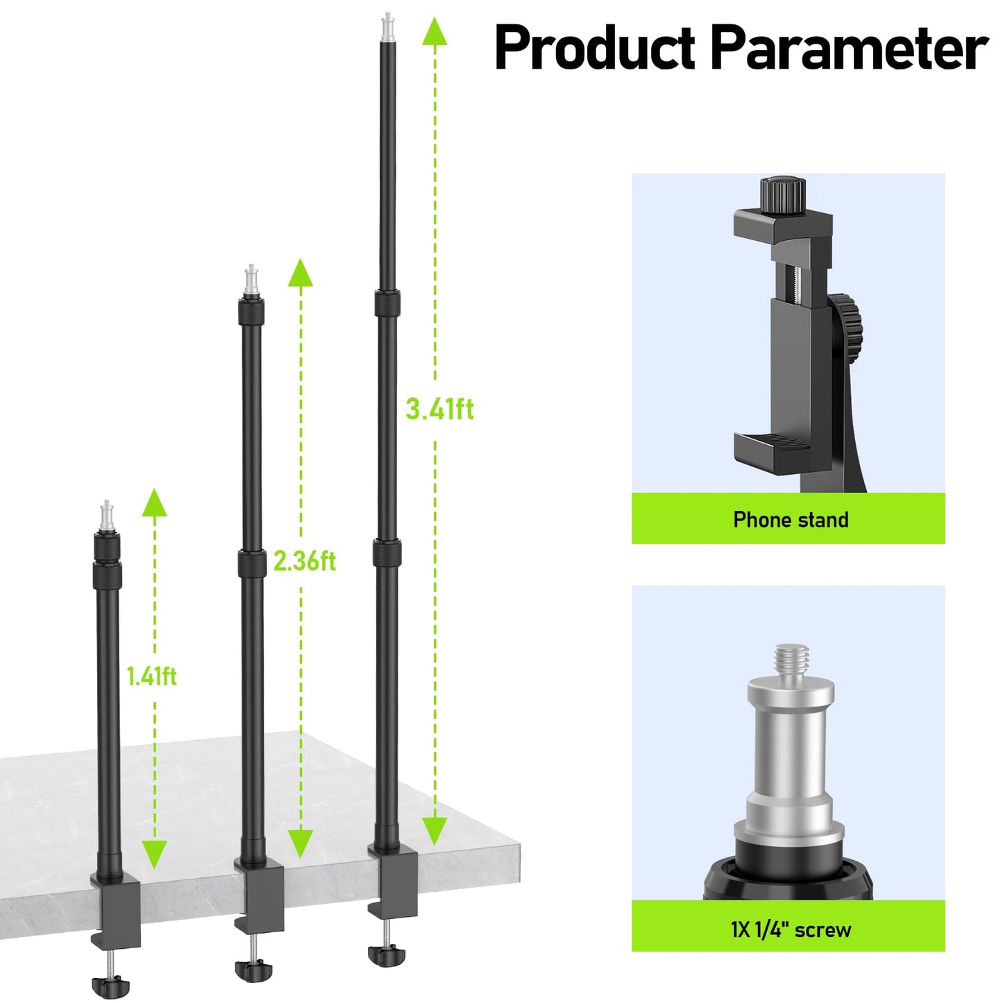 2 Pack Camera Desk Mount with 1/4" 3/8" Screws Ball Head Camera,17-41" Desk Camera Mount, Adjustable Aluminum Desktop Light Stand, for DSLR Camera, Ring Light
