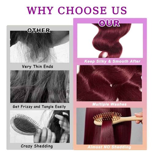 Burgundy Bundles Human Hair Body Wave 24 Inch Bundle Brazilian Hair Wine Red Body Wave Human Hair Extensions