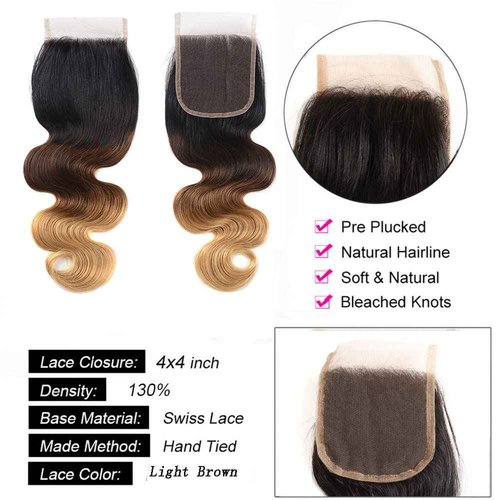 Ombre Closure Body Wave Lace Closure Ombre 1B 4 27 Human Hair 4X4 HD Transparent Lace Pre Plucked Bleached Knots Free Part With Baby Hair Same Day Delivery Long Ombre Lace Closure 20 Inch
