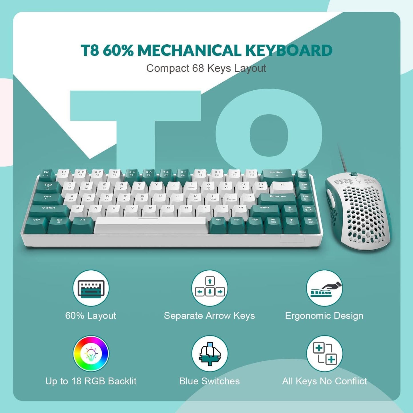 ZIYOU LANG RK-T8PR0 Wired 65% Mechanical Gaming Keyboard and Mouse Combo with RGB Backlit Anti-ghosting TKL Mini 68 Key Coiled C to A Cable Tactile Blue Switch for PS4 PS5 Xbox PC Mac Gamer(Dark Gray)