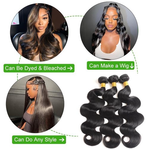 Human Hair Bundles 18 20 22 Inch Body Wave Bundles Human Hair 100% Unprocessed Brazilian Virgin Hair Quick Weave Real Human Hair Extensions Natural Black
