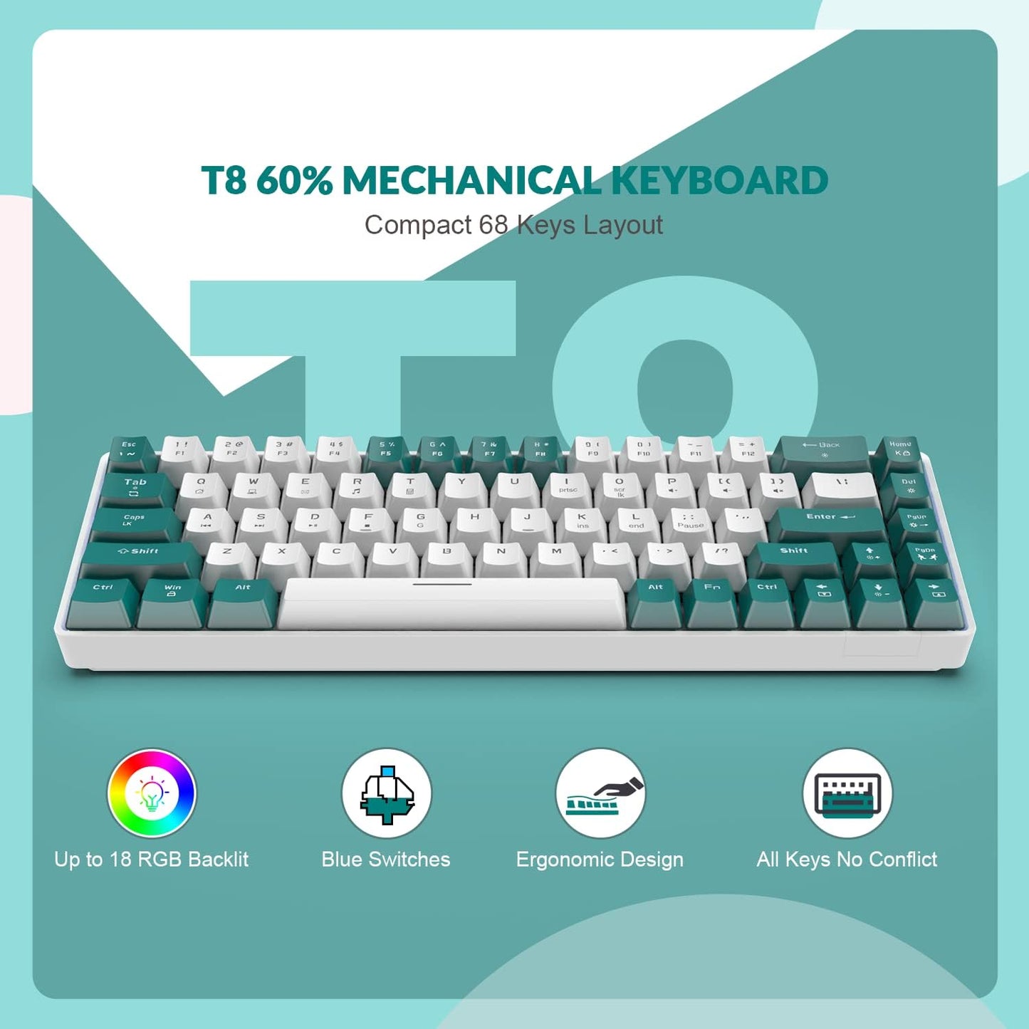ZIYOU LANG RK-T8PR0 Wired 65% Mechanical Gaming Keyboard and Mouse Combo with RGB Backlit Anti-ghosting TKL Mini 68 Key Coiled C to A Cable Tactile Blue Switch for PS4 PS5 Xbox PC Mac Gamer(Dark Gray)